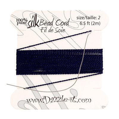 Silk Bead Cord with Needle - Size 2 - 2meter- Navy