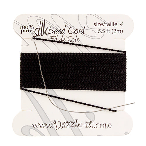 Silk Bead Thread with Needle - Size 4 - 2 meter - Black