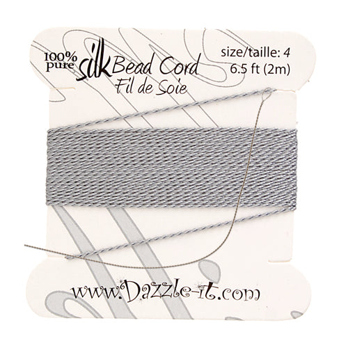 Silk Bead Thread with Needle - Size 4 - 2 meter - Grey