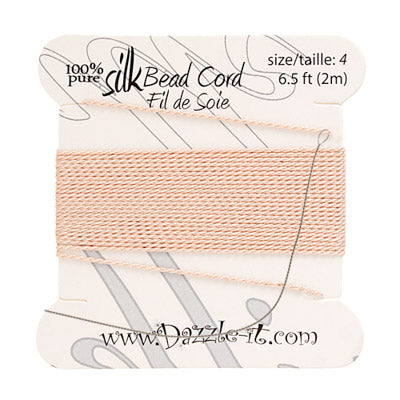 Silk Bead Cord with Needle - Size 2 - 2 meter - Light Pink