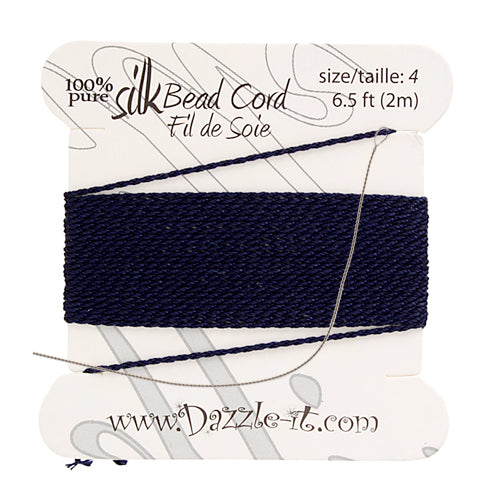 Silk Bead Thread with Needle - Size 4 - 2 meter - Navy