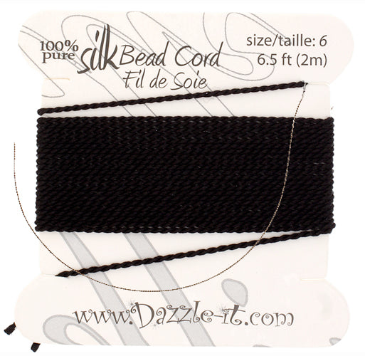 Silk Bead Thread with Needle - Size 6 - 2 meter- Black