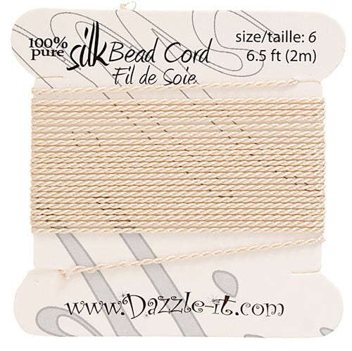 Silk Bead Thread with Needle - Size 6 - 2 meter- Beige