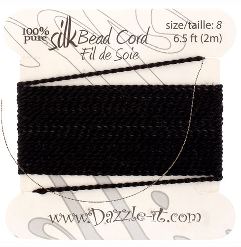 Silk Bead Thread with Needle - Size 8 - 2 meter - Black