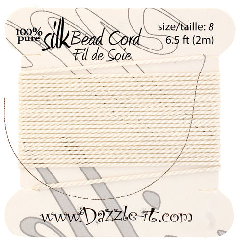 Silk Bead Thread with Needle - Size 8 - 2 meter - White