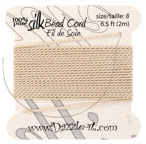 Silk Bead Thread with Needle - Size 8 - 2 meter- Beige
