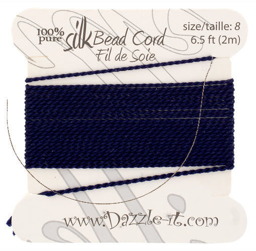 Silk Bead Thread with Needle - Size 8 - 2 meter- Navy/Blue