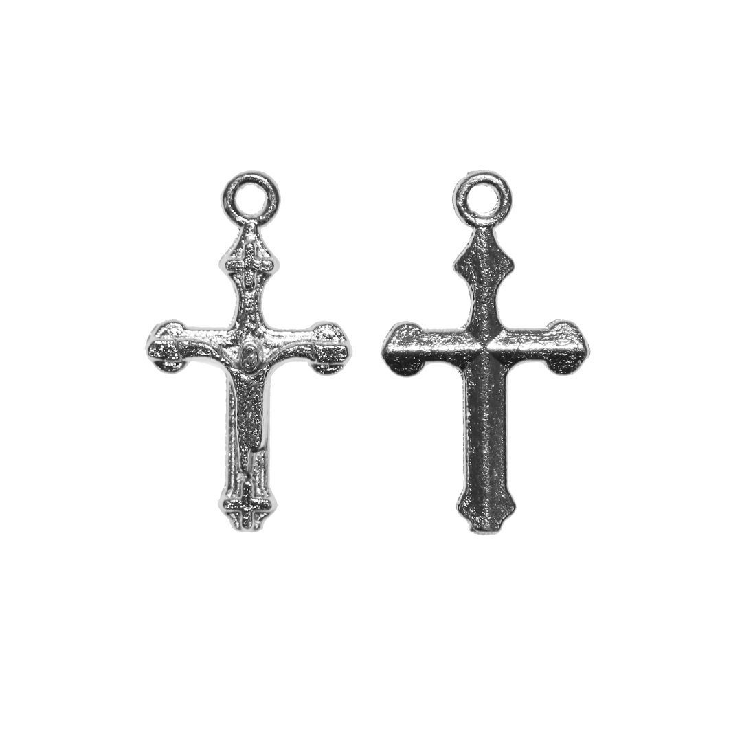 Pendant, Inri Bottoni Crucifix, Silver, Alloy, 18mm x 10.4mm, Sold Per pkg of 10