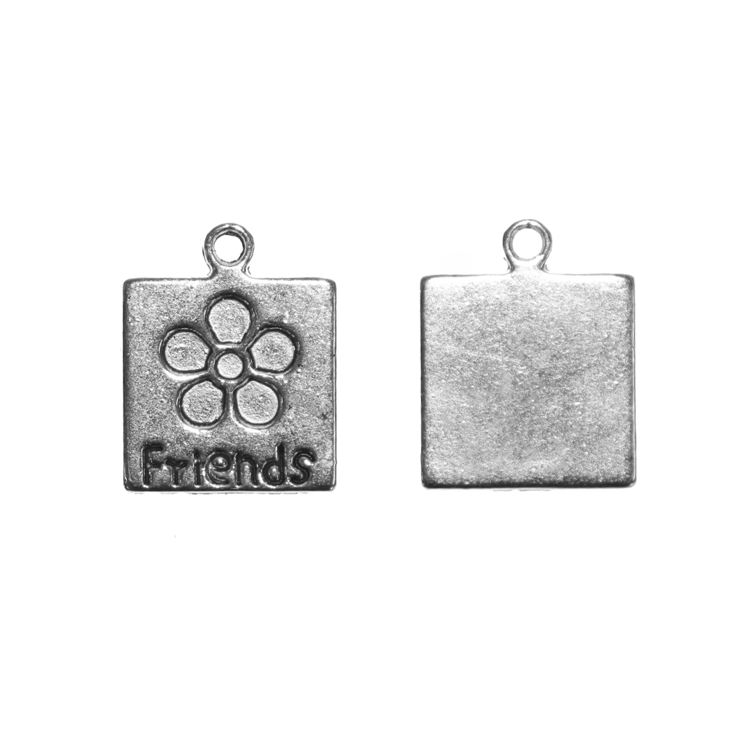 Charms, Friends Tag, Silver, Alloy, 17mm x 13.5mm x 1.2mm, Sold Per pkg of 8