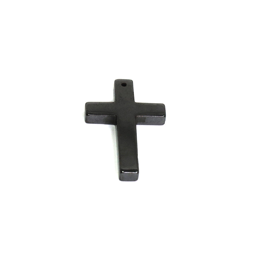 Hematite Large Cross Pendant, Semi-Precious Stone, 40mm x 28mm x 4mm, 2 pcs