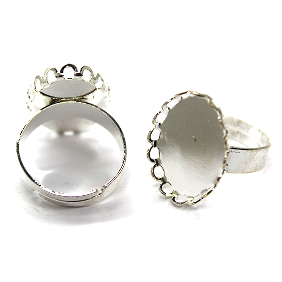 Base, Glue On Bezel Adjustable Ring, Bright Silver, Alloy, 21mm x 18mm, Sold Per pkg of 2