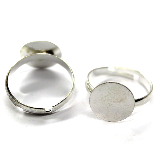 Base, Glue On Base on Adjustable Ring, Bright Silver, Alloy, 19mm x 19mm, Sold Per pkg of 2