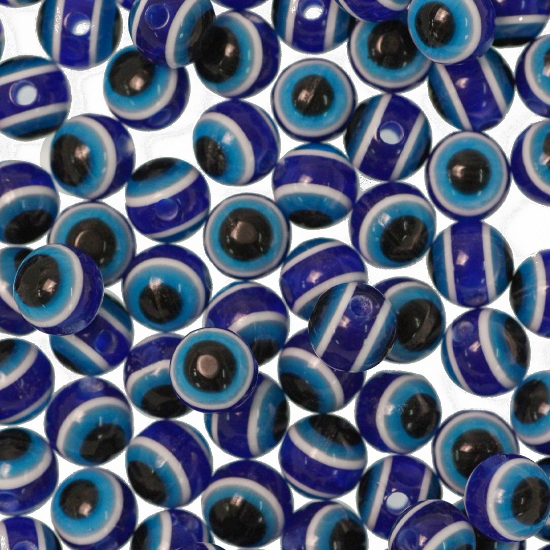 Plastic Beads, Blue Evil Eye, 8mm, 2mm hole, Sold Per pkg of Approx 100+