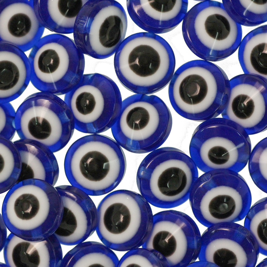 Plastic Beads, Flat, Royal Blue & White Evil Eye,  6mm, 1.2mm hole, Sold Per pkg of Approx 110