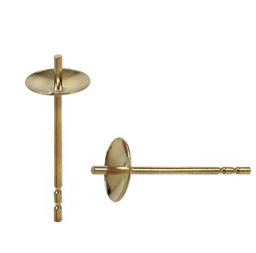 Earring, 14K Gold Filled, Pearl Cup w/ Notch, 3mm or 4mm, 1 pair