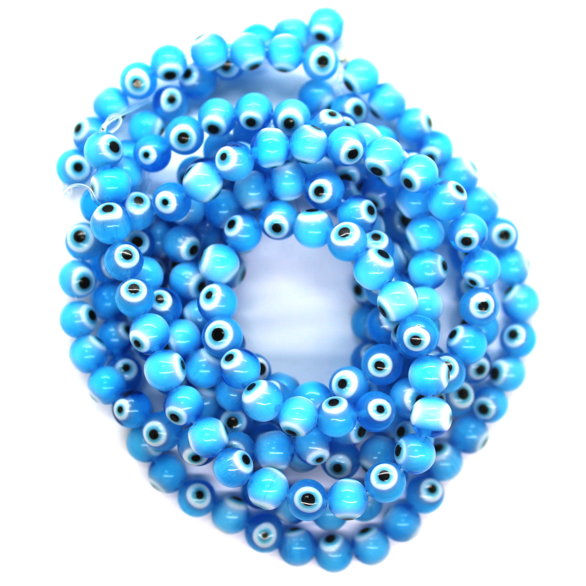 Glass Beads, Sky Blue Evil Eye, 10mm, 35 pcs per strand