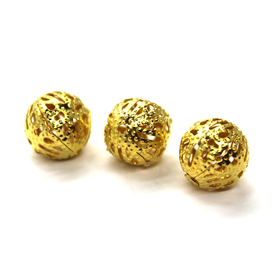Spacers, Round Net Ball, Alloy, Bright Gold, 12mm X 12mm, Sold Per pkg of 24