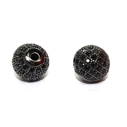 Micro Pave Round Spacer Bead, Black Cubic Zirconia, Gun Metal-Plated, 10mm, Sold Per pkg of 1