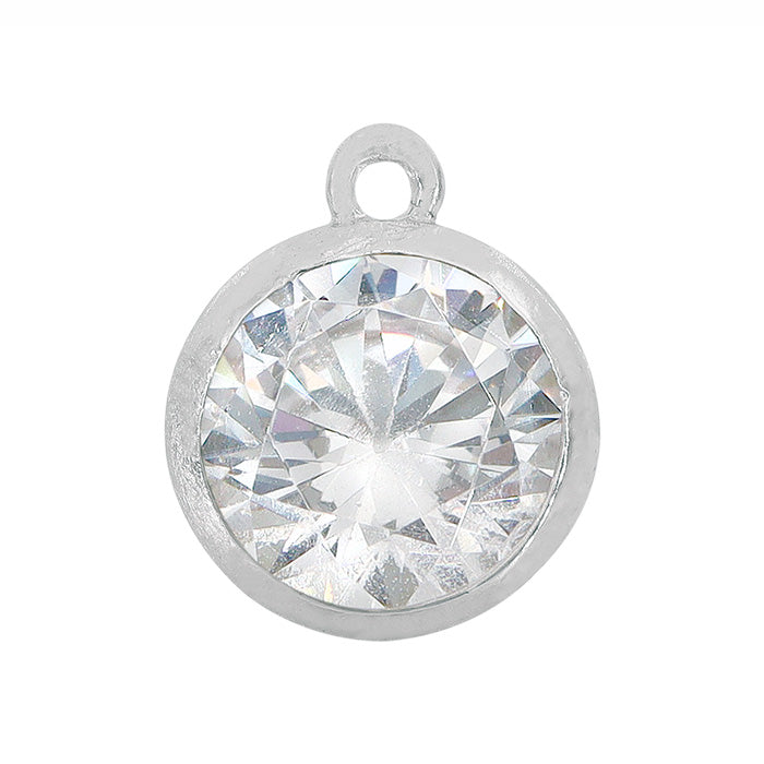 Charms, Birthstone, Sterling silver with rhodium, 6mm with 1mm loop - 1 pc