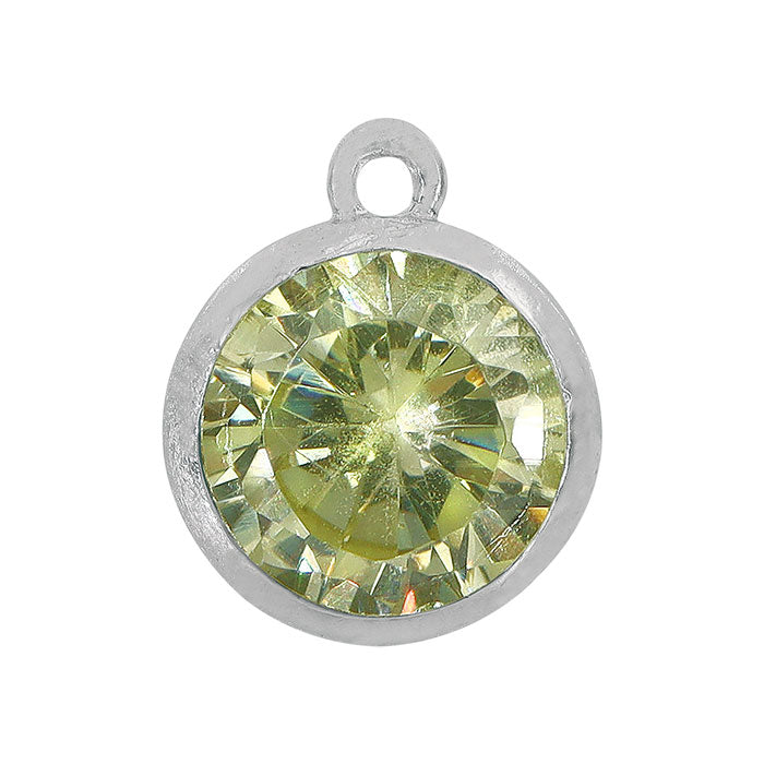 Charms, Birthstone, Sterling silver with rhodium, 6mm with 1mm loop - 1 pc