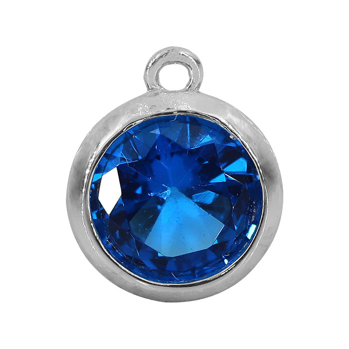 Charms, Birthstone, Sterling silver with rhodium, 6mm with 1mm loop - 1 pc