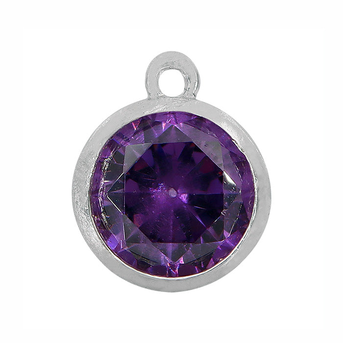 Charms, Birthstone, Sterling silver with rhodium, 6mm with 1mm loop - 1 pc