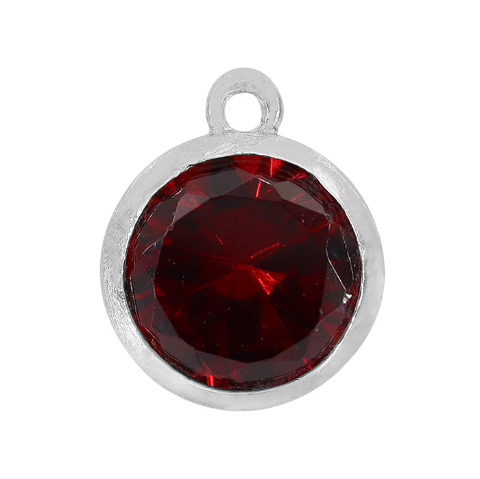 Charms, Birthstone, Sterling silver with rhodium, 6mm with 1mm loop - 1 pc