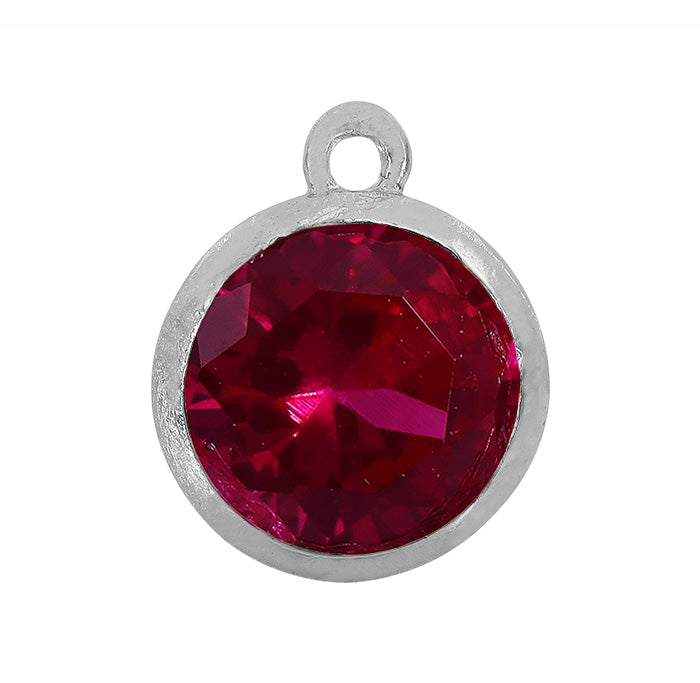 Charms, Birthstone, Sterling silver with rhodium, 6mm with 1mm loop - 1 pc