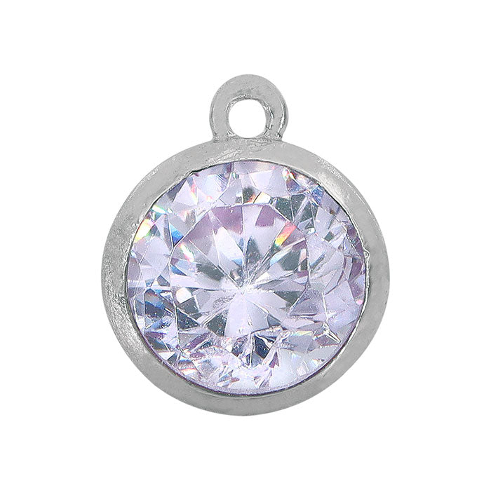 Charms, Birthstone, Sterling silver with rhodium, 6mm with 1mm loop - 1 pc