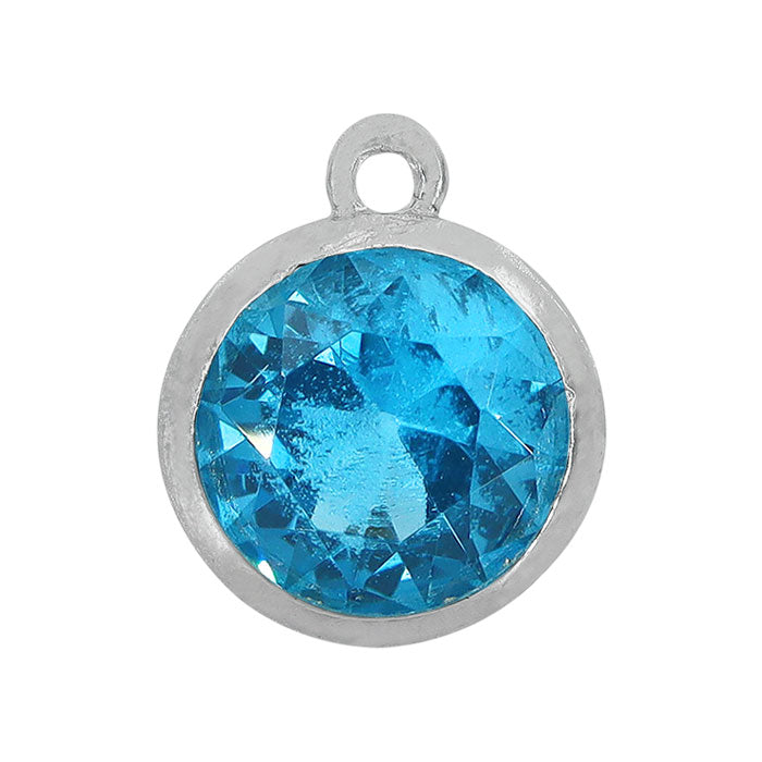 Charms, Birthstone, Sterling silver with rhodium, 6mm with 1mm loop - 1 pc