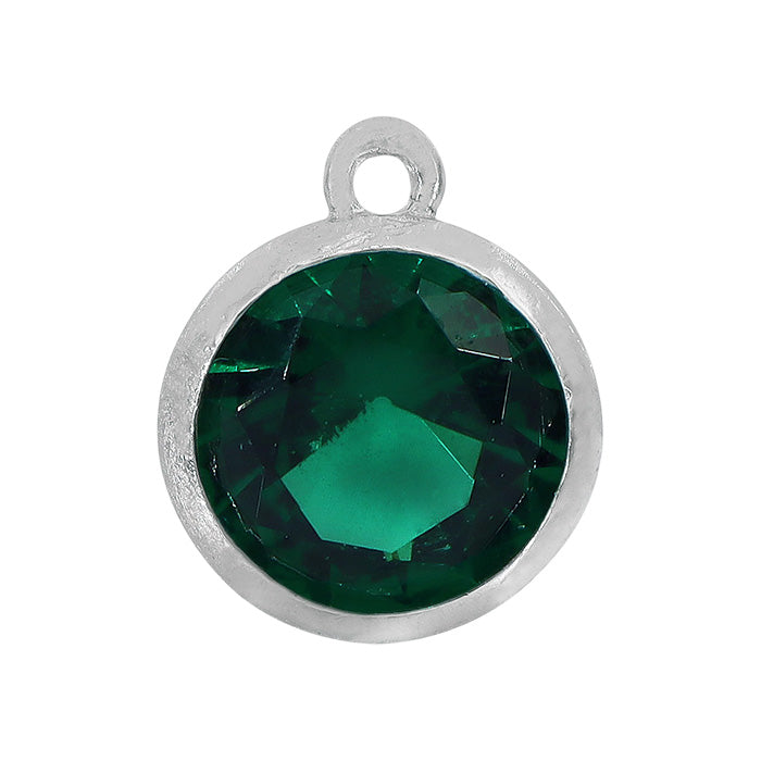 Charms, Birthstone, Sterling silver with rhodium, 6mm with 1mm loop - 1 pc