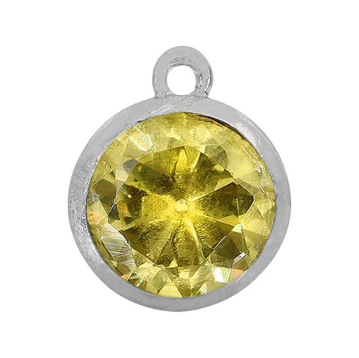 Charms, Birthstone, Sterling silver with rhodium, 6mm with 1mm loop - 1 pc