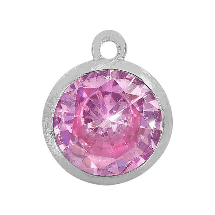 Charms, Birthstone, Sterling silver with rhodium, 6mm with 1mm loop - 1 pc