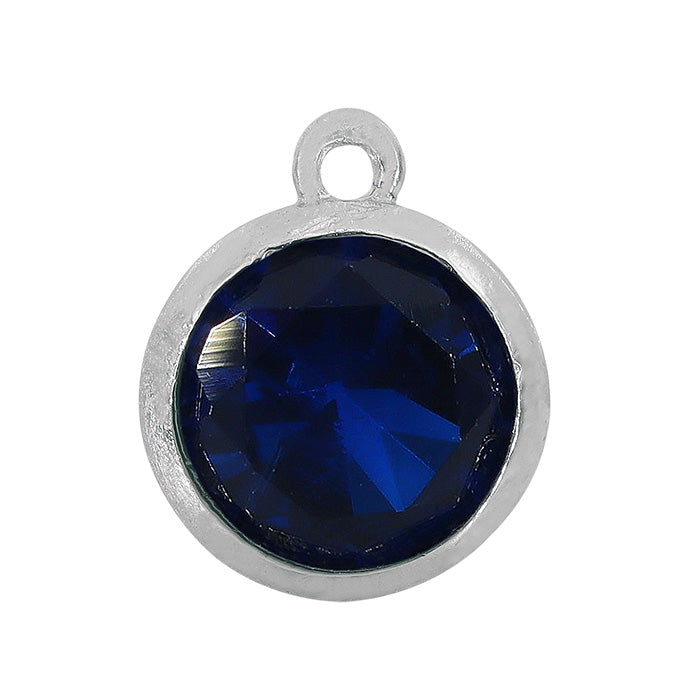 Charms, Birthstone, Sterling silver with rhodium, 6mm with 1mm loop - 1 pc