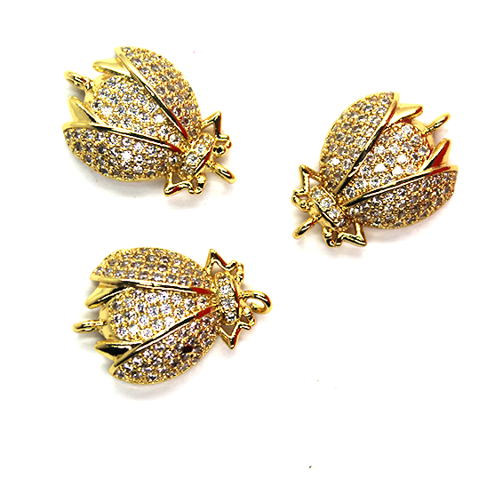 Micro Pave Lucky Ladybug Connector, Gold-Plated, 20mm x 14mm, 1pc