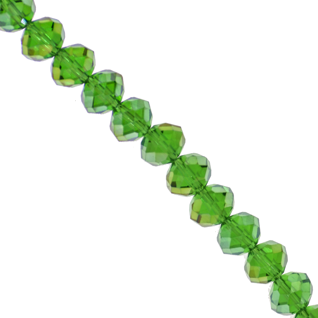 Glass Crystal Beads, Rondelle, Light Green AB, 6mm X 4mm, Approx 87+ pcs per strand