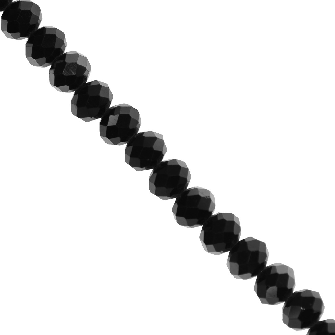 Glass Crystal, Black Rondelle, 12mm X 9mm, 65 pcs per strand