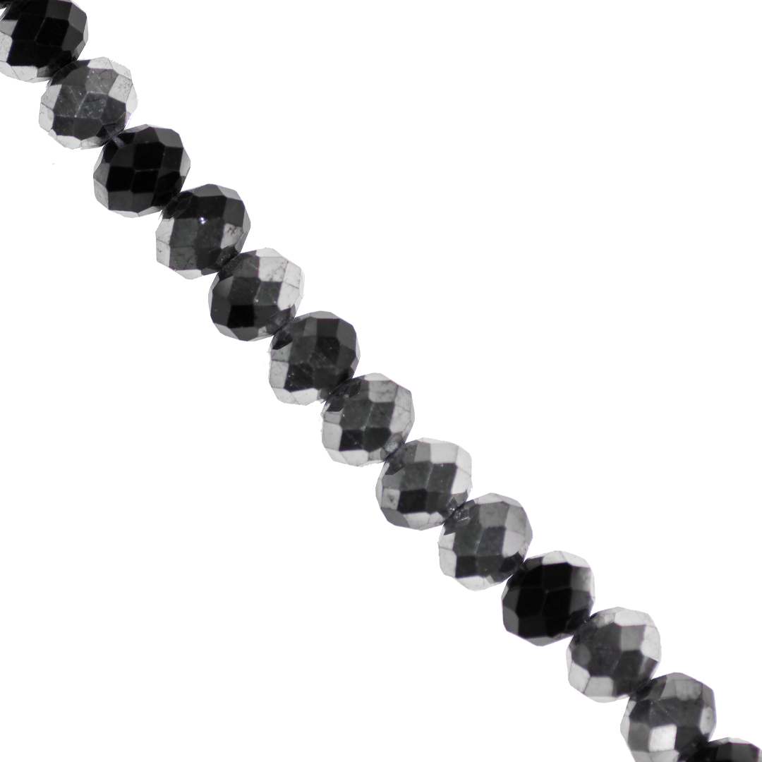 Glass Crystal Beads, Rondelle, Black &amp; Silver, 4mm X 3mm, Approx 120+ pcs per strand