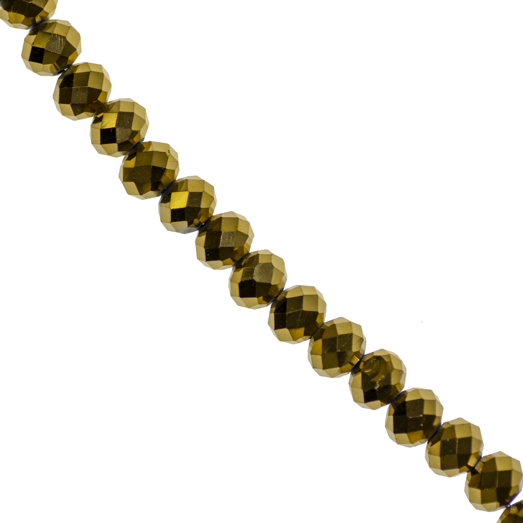 Crystal, Rondelle, Antique Gold Metallic, 10mm X 8mm, Approx 65 pcs/strand