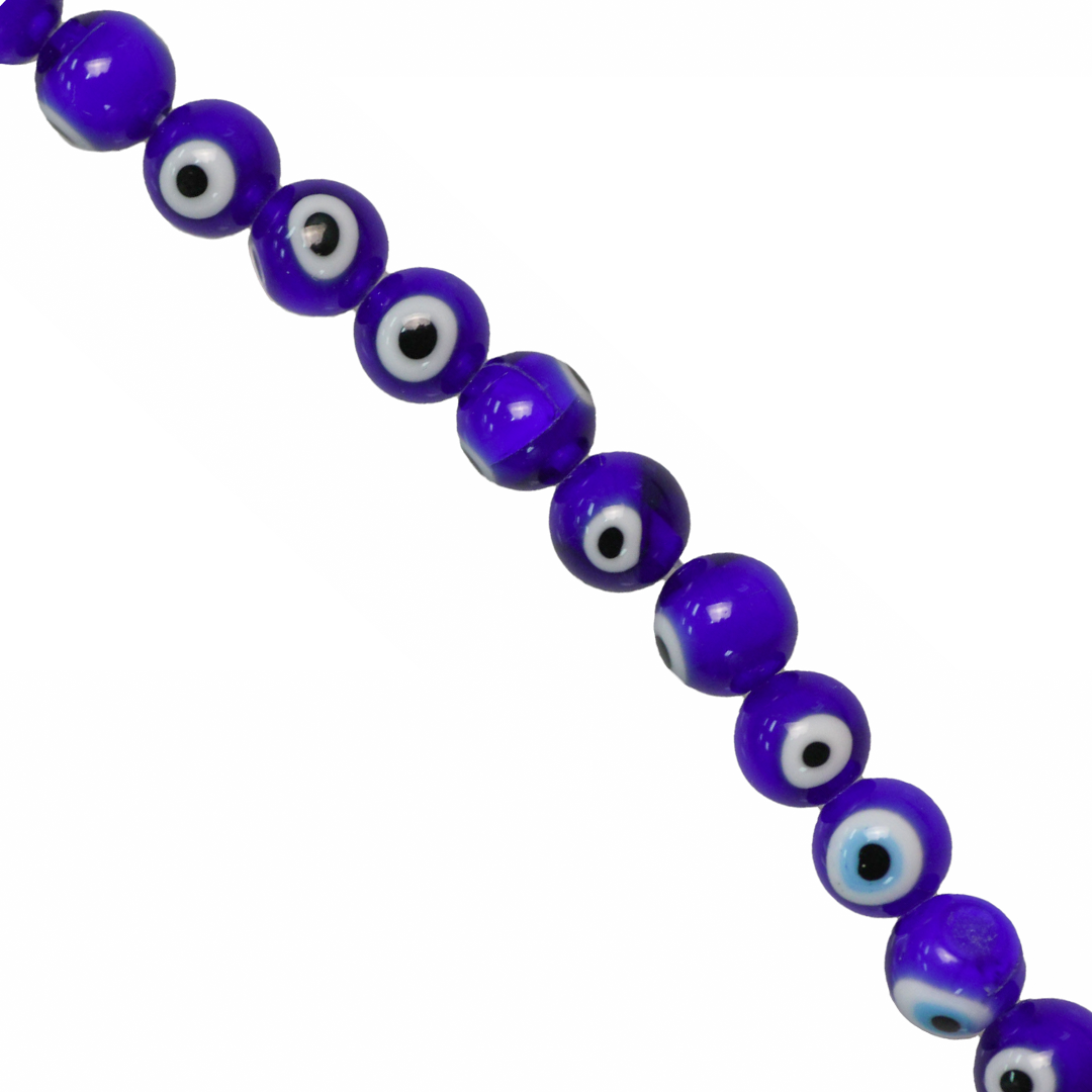 Glass Beads, Blue, Evil Eye, 10mm, 35 pcs per strand