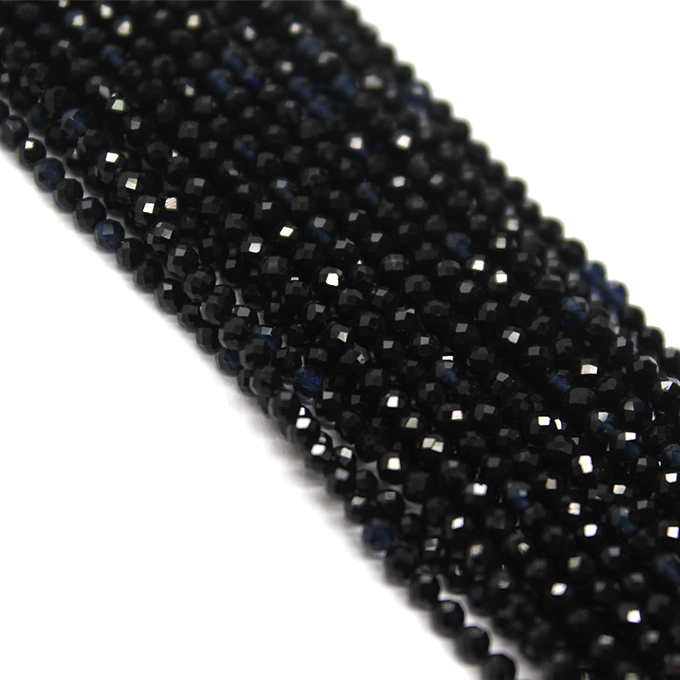 Faceted Black Jade, Semi-Precious Stone, 2mm, 208 pcs per strand