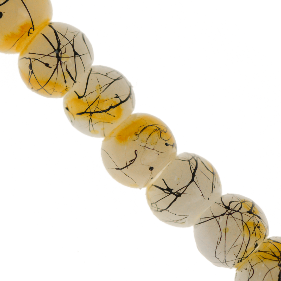 Marble Style Glass Beads, Splatter Black Lines, Available in Multiple Colours and Sizes