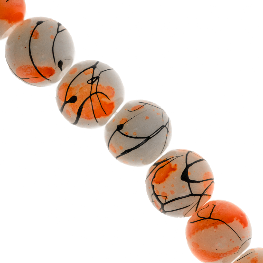 Marble Style Glass Beads, Splatter Black Lines, Available in Multiple Colours and Sizes