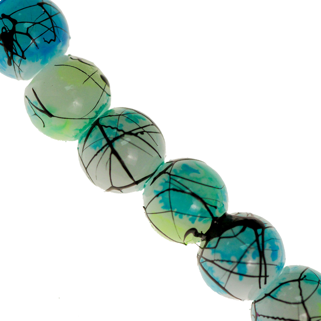 Marble Style Glass Beads, Splatter Black Lines, Available in Multiple Colours and Sizes
