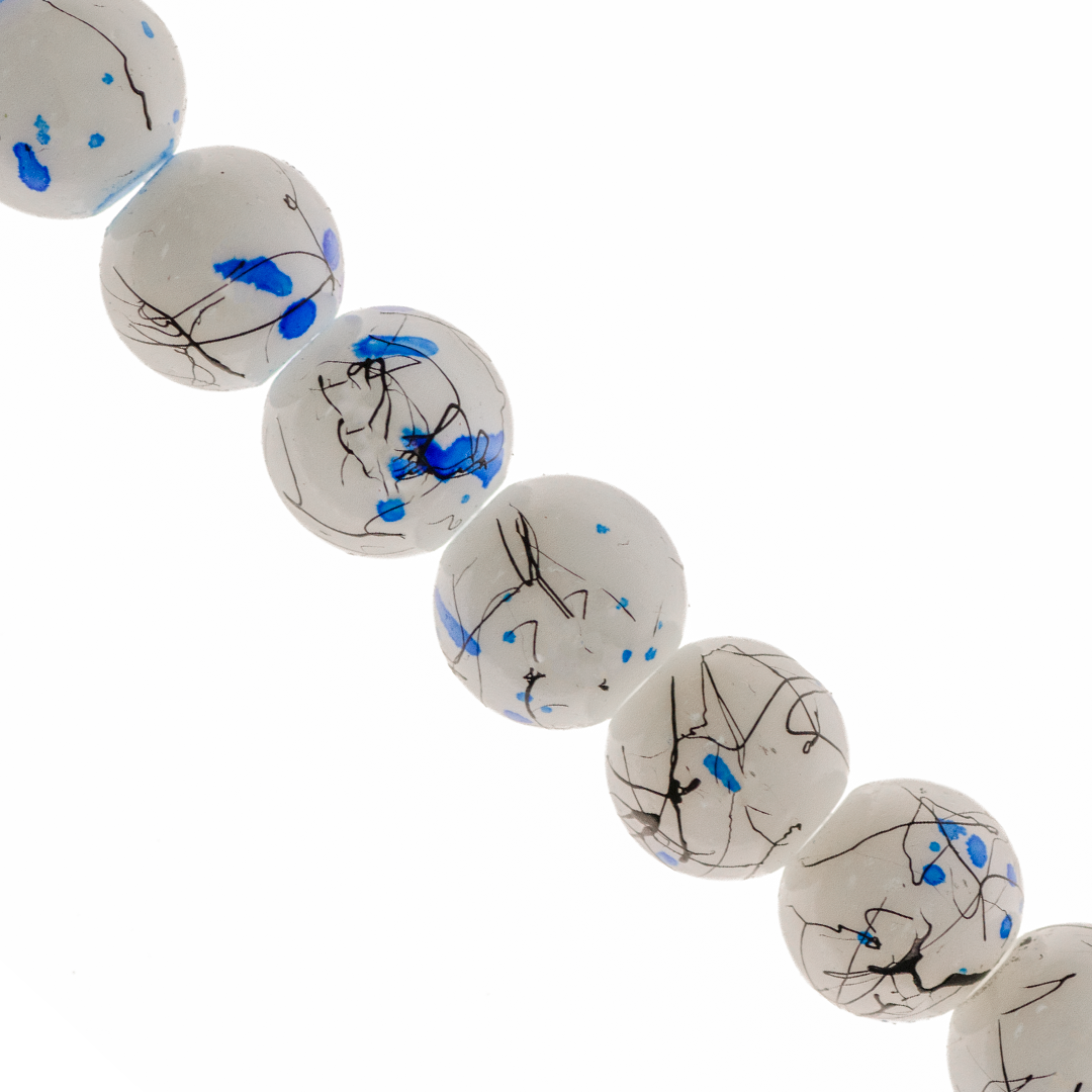 Marble Style Glass Beads, Splatter Black Lines, Available in Multiple Colours and Sizes