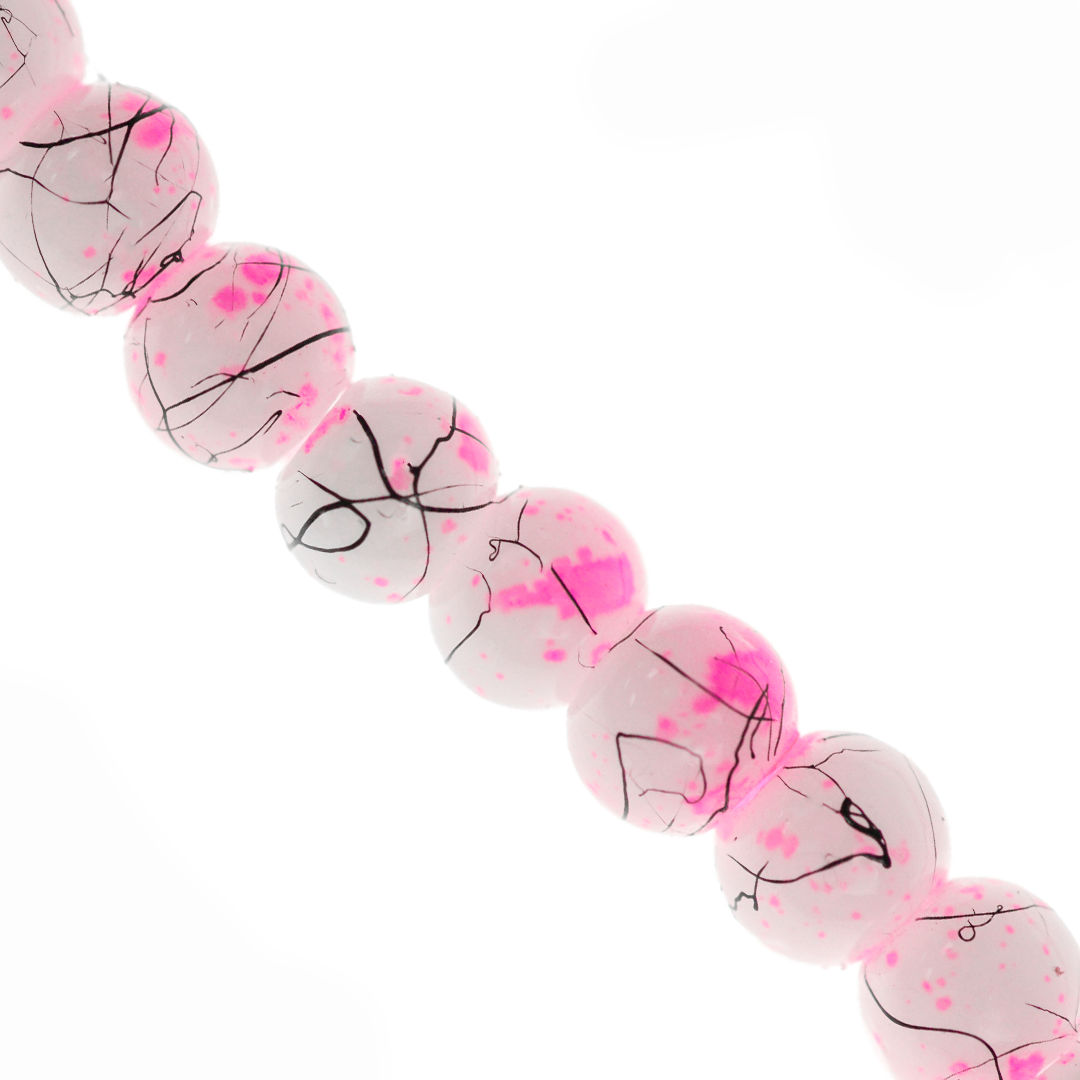 Marble Style Glass Beads, Splatter Black Lines, Available in Multiple Colours and Sizes