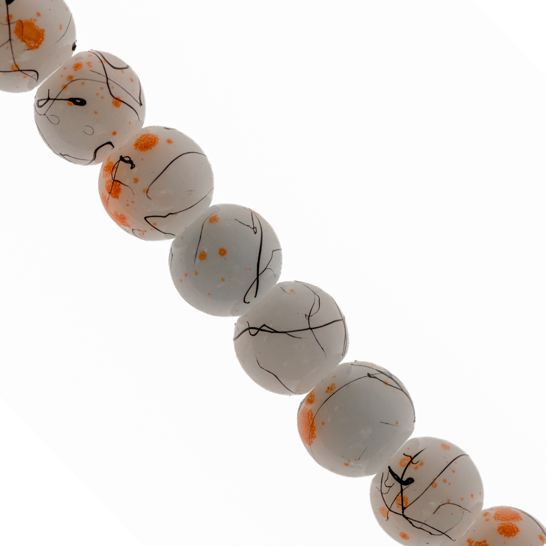 Marble Style Glass Beads, Splatter Black Lines, Available in Multiple Colours and Sizes