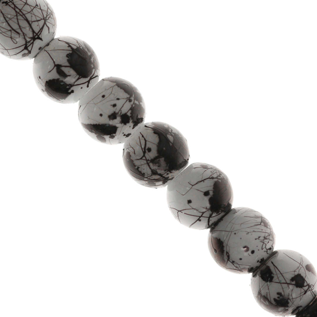 Marble Style Glass Beads, Splatter Black Lines, Available in Multiple Colours and Sizes