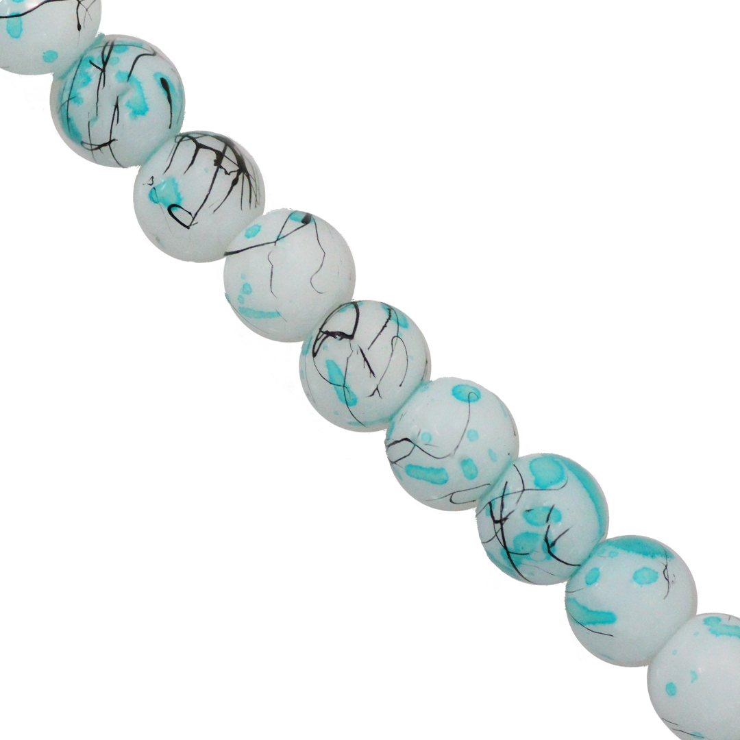 Marble Style Glass Beads, Splatter Black Lines, Available in Multiple Colours and Sizes