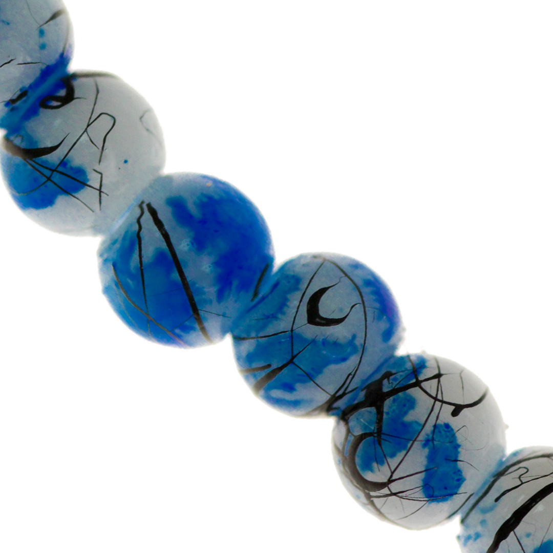Marble Style Glass Beads, Splatter Black Lines, Available in Multiple Colours and Sizes